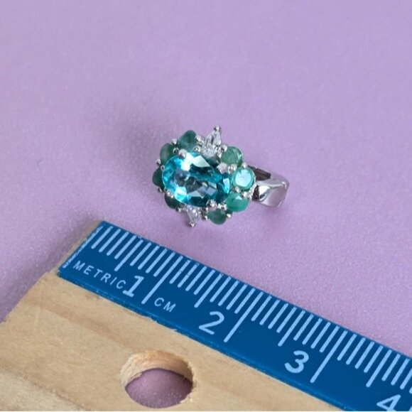 925 Sterling Silver Jewelry Set with Natural Apatite & Emerald - Picture 9 of 11